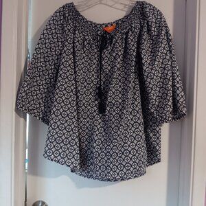 JOE FRESH WOMEN'S NAVY PRINT LARGE PEASANT TOP